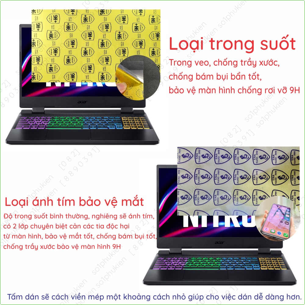 Dán màn hình cường lực laptop Acer Nitro 5 Tiger AN515/ AN517/Eagle nano dẻo siêu mỏng trong suốt, nhám, chống nhìn trộm