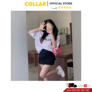Áo cotton thun COLLAR phối CELI form rộng tay lỡ thời trang nam nữ mùa hè (đen, trắng)