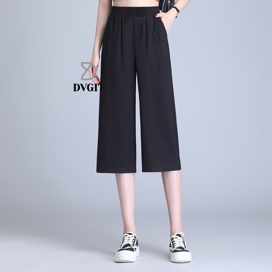 Quần Ống Rộng Nữ DVGIT Dáng Lửng Chất Liệu Thun Tăm Lạnh Màu Đen Mát Mịn Phù Hợp Đi Chơi Dạo Phồ Thời Trang Hàn Quốc | BigBuy360 - bigbuy360.vn