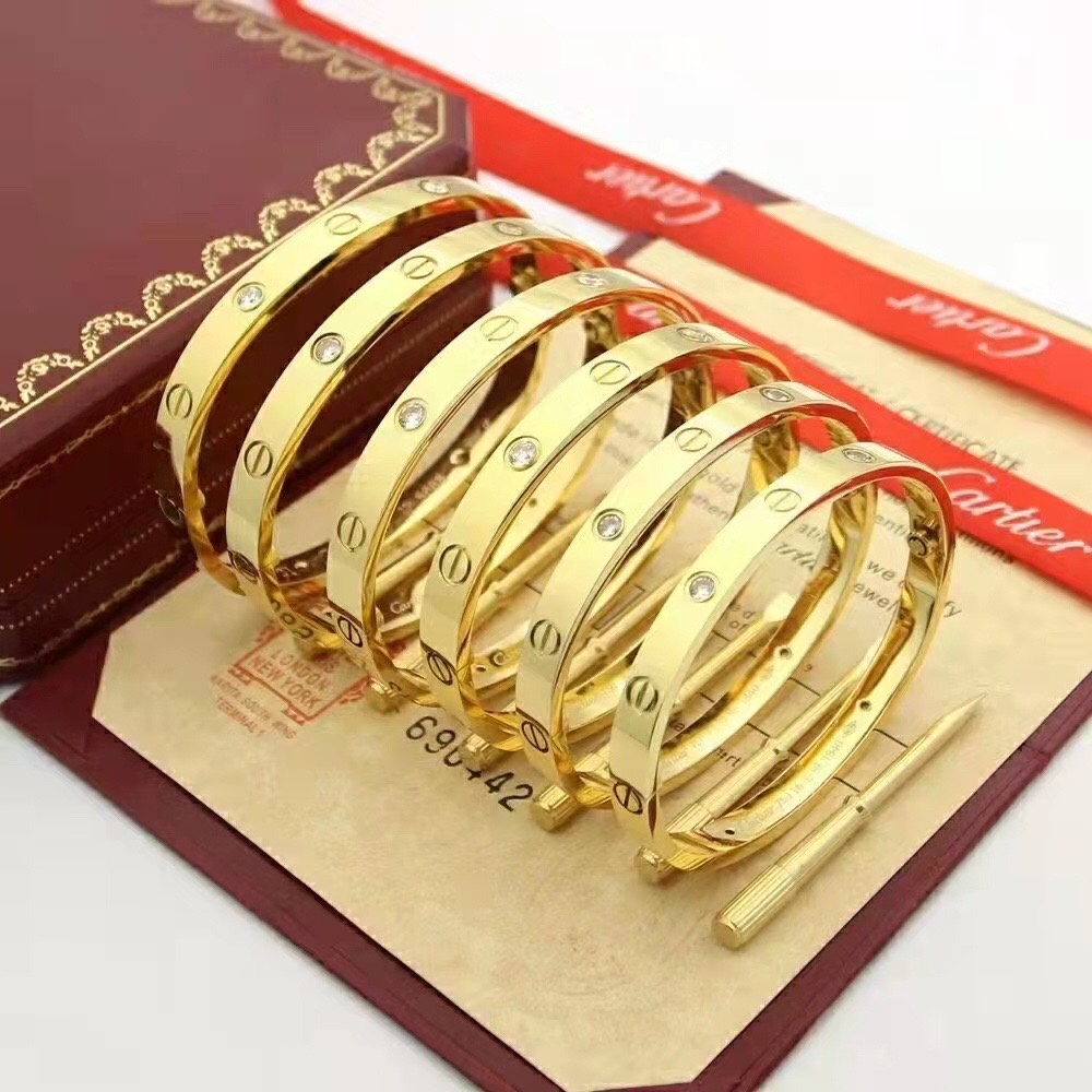 Cartier Vòng Đeo Tay Cổ Điển Bốn Hạt Kim Cương Không Có Đá Mã Số Màu Vàng Hồng: 16-22#