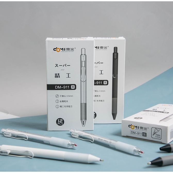 Bút gel bút nước bút bi bấm domi 911 mực màu xanh đen đỏ ngòi 0,5mm Bút viết cho học sinh sinh viên 