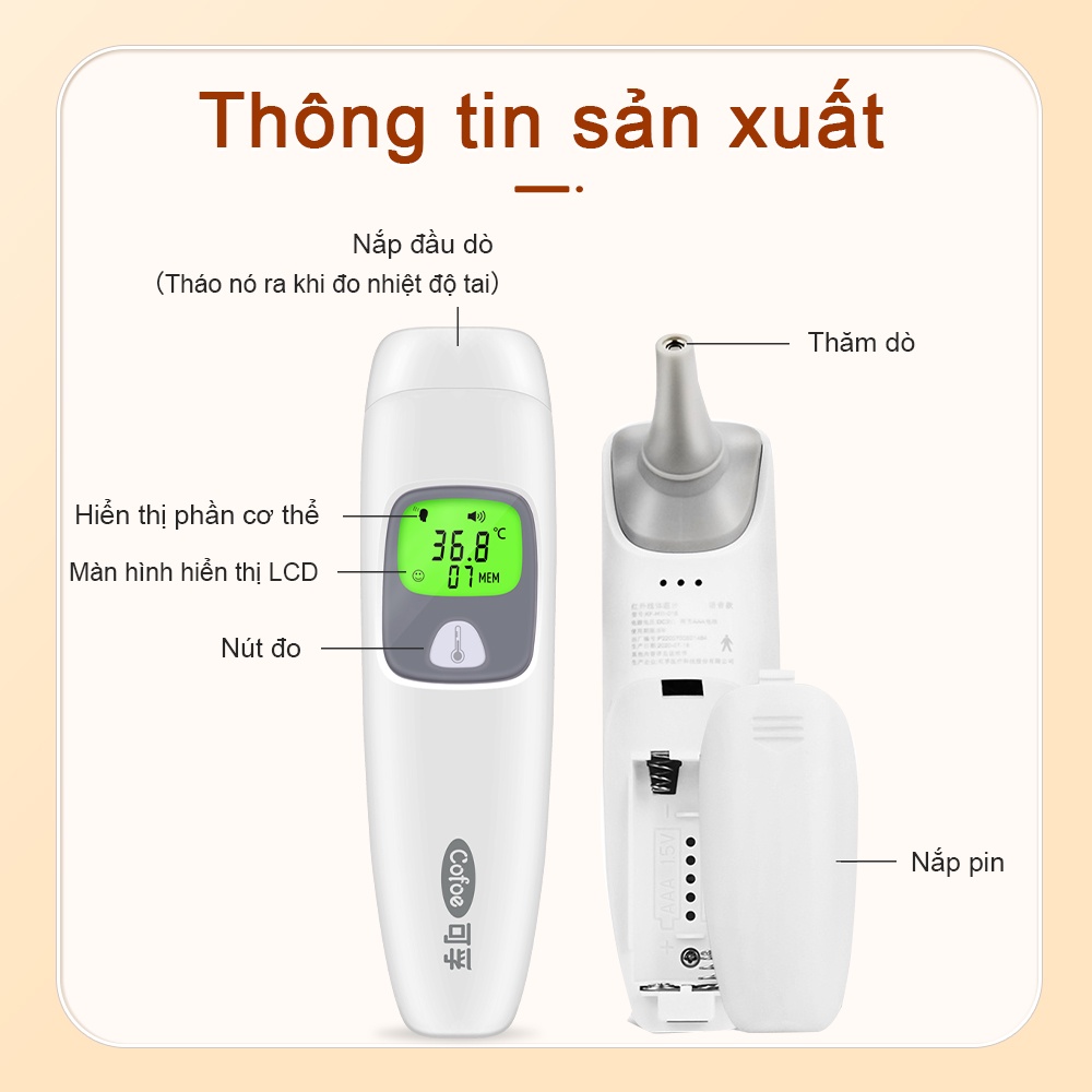 Cofoe Nhiệt kế hồng ngoại thông dụng đo chính xác qua trán/tai tránh tiếp xúc chất lượng cao