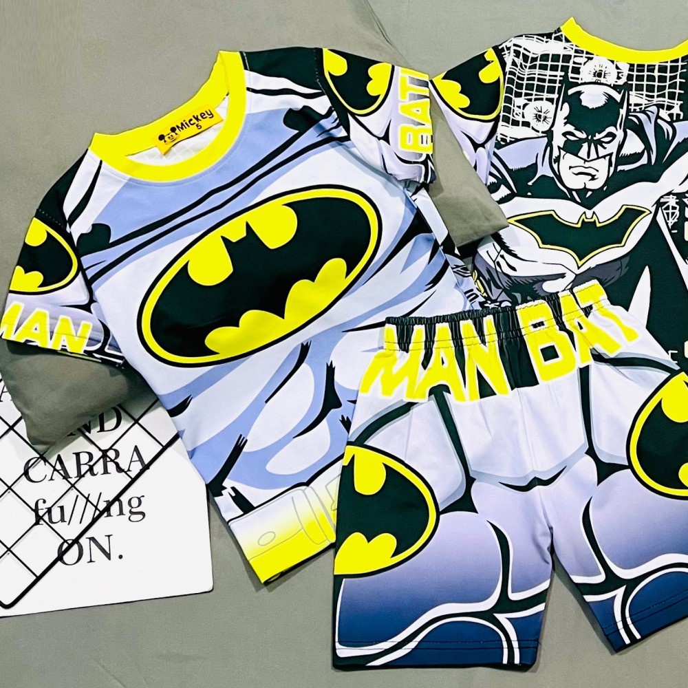 Bộ quần áo siêu nhân chất thun lạnh in 3D cho bé 9-18 kg