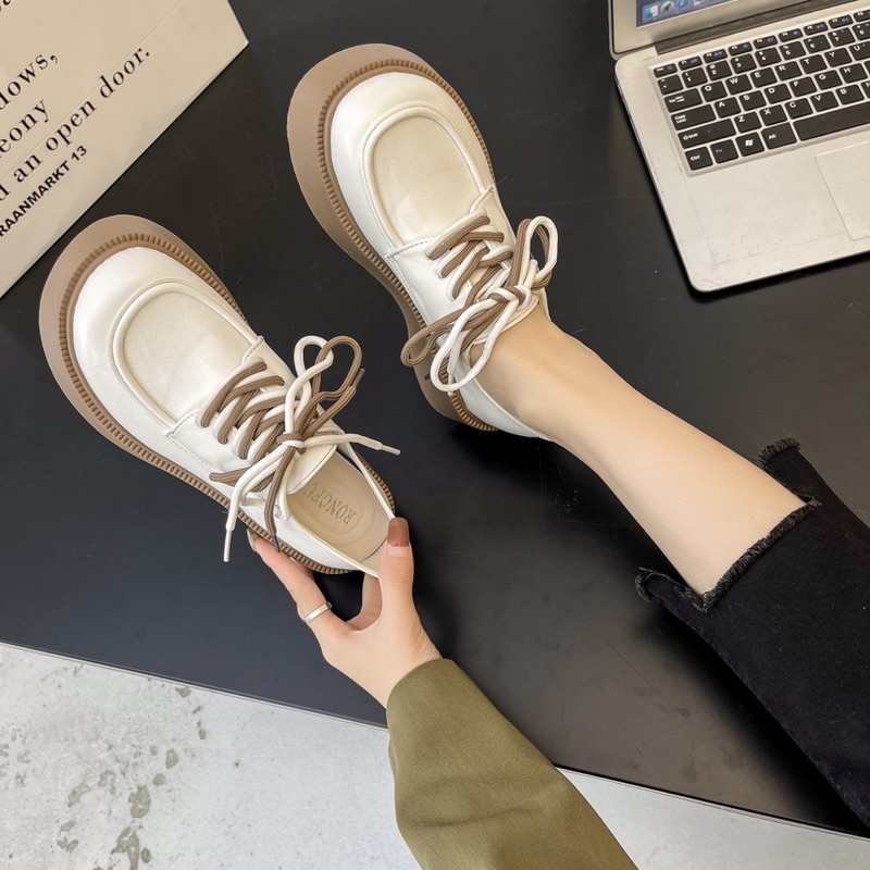 Giày nữ da mềm 2 dây đế cao cm siêu tôn dáng, Giày đốc oxford nữ siêu xinh độn đế  Msp 218