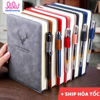Sổ tay A5 vintage ghi chép bìa da PU 10 MÀU 360 trang mẫu hươu basic chính hãng cao cấp