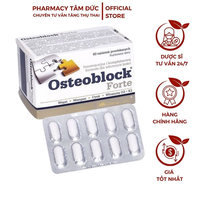 Viên uống bổ sung Canxi hữu cơ OSTEOBLOCK Forte - xuất sứ Ba Lan hộp 60 viên - Nhà Thuốc Tâm Đức