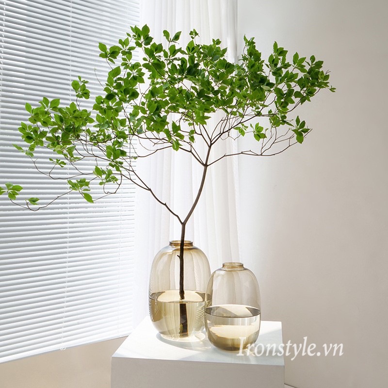 Lọ cắm hoa thủy tinh cao cấp nâu miệng túm decor nhà siêu đẹp