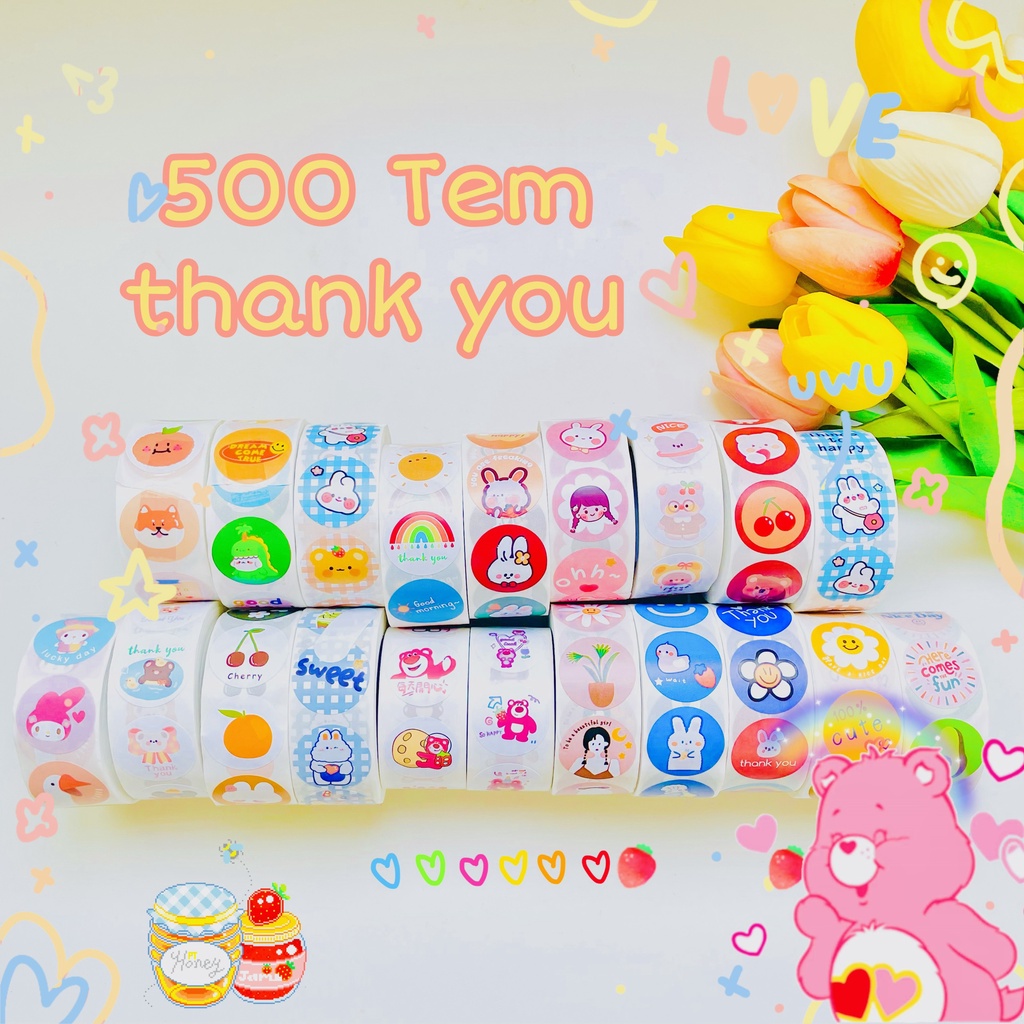 Tem Thank You Dễ Thương- Cuộn 500 Tem M100
