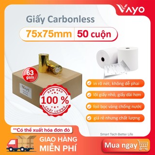 Giấy trái phiếu, giấy Carbonless VAYO kích thước 75mm x 75mm, 65gsm (50 cuộn)
