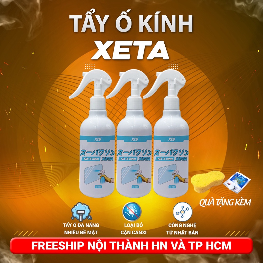 Tẩy ố kính ô tô phủ nano XETA dung tích 300ml phiên bản mới 2023 làm sạch an toàn cho kính xe, tẩy ố, mốc cặn canxi