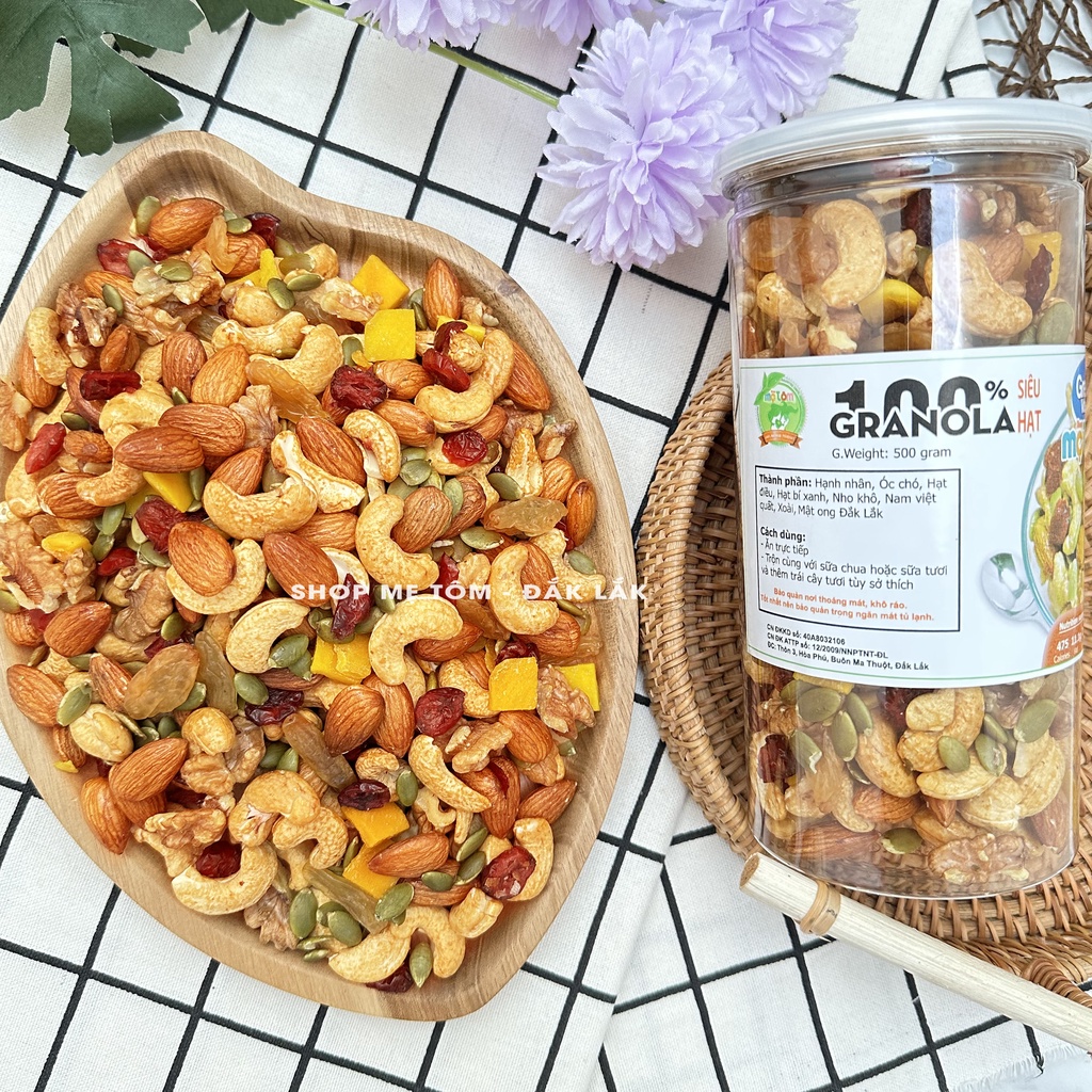 GRANOLA NƯỚNG MẬT ONG CAO CẤP MẸ TÔM (NGŨ CỐC HẠT, ĂN KIÊNG,HẠNH NHÂN,HẠT ĐIỀU, YẾN MẠCH, K MACCA)