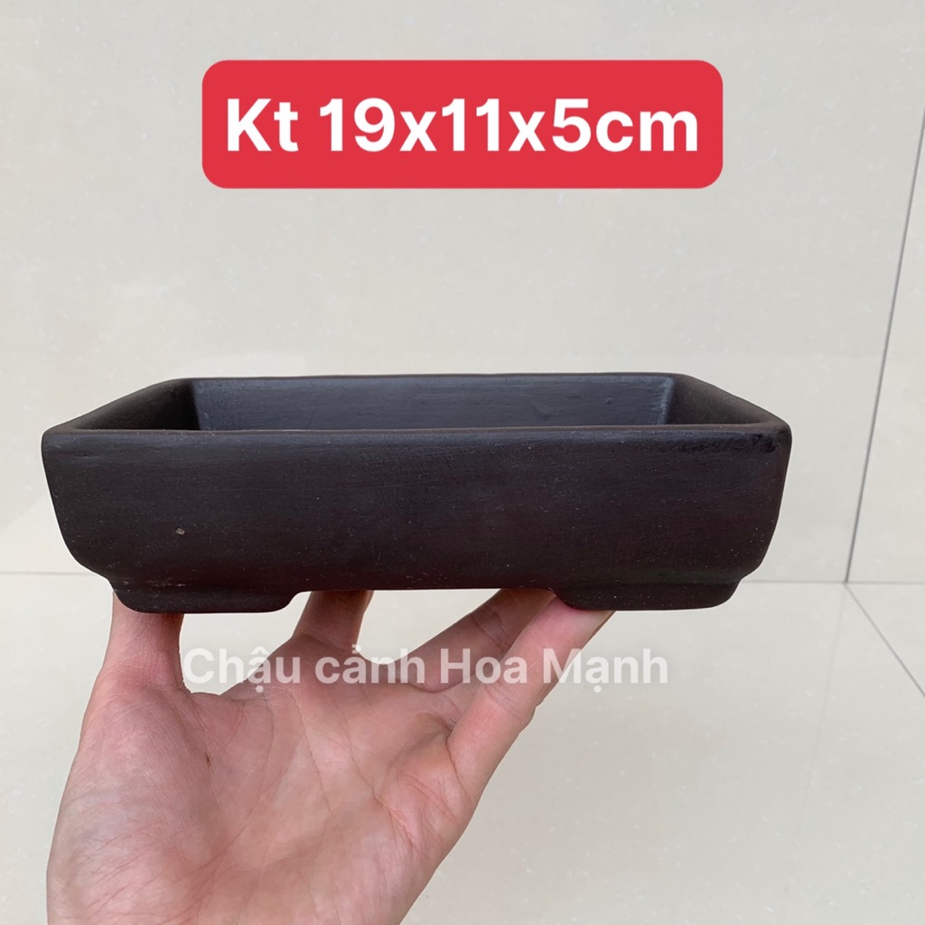Chậu chữ nhật bonsai cây cảnh sen đá mini màu đen SP534