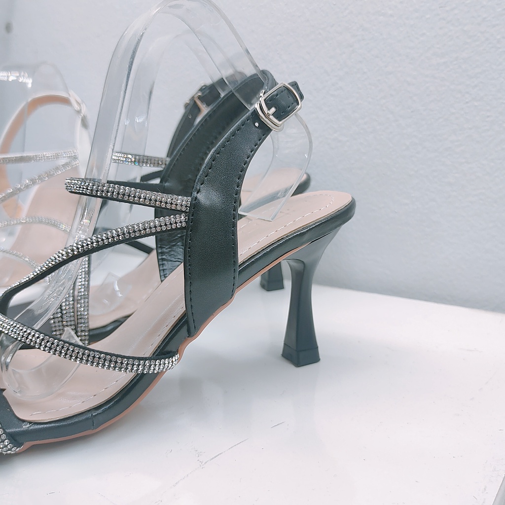 Giày cao gót nữ 7 phân Thiên Hương VNXK BP86HQ9 Sandal cao gót 7p đính kim sa sang chảnh tiểu thư đi tiệc đám cưới