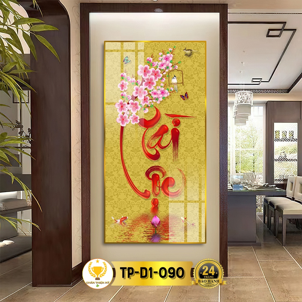 Tranh Treo Tường Decor Chữ Tài Lộc Thư Pháp Tráng Gương CHÂN THIỆN MỸ, Quà Tặng, Trang Trí Phòng TP-D1-090