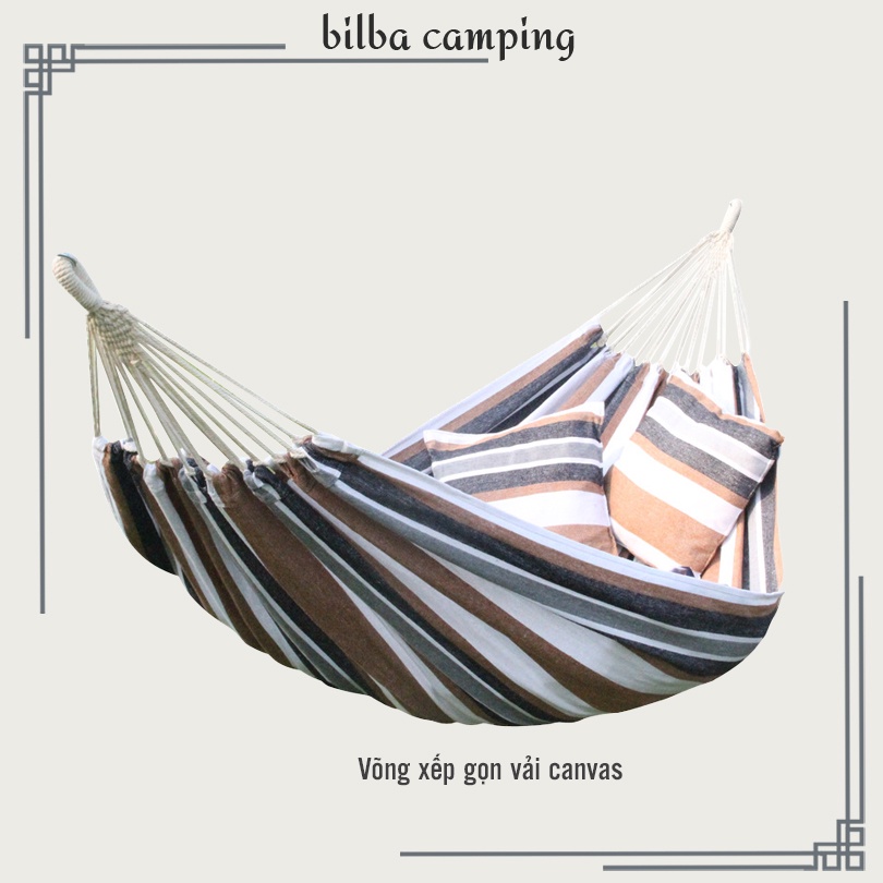 Võng du lịch dã ngoại cắm trại đôi sợi vải đan canvas kích thước to 200x150cm gấp gọn tiện lợi - Billba Outdoors
