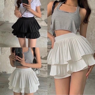 Chân váy xếp ly 2 tầng lưng cao phong cách Hàn Quốc phối gì cũng xinh