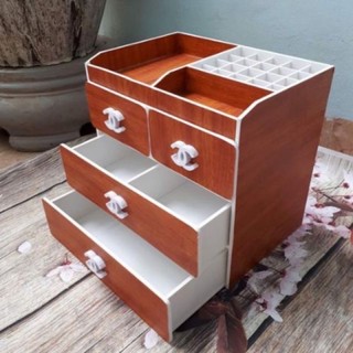 Kệ đựng mỹ phẩm 4 tầng dán màu gỗ