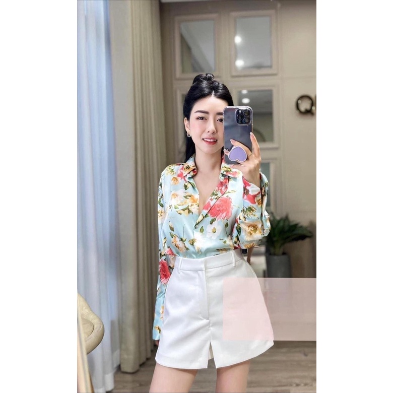 Áo sơ mi lụa hoa 2 màu mới Zara xuất A158