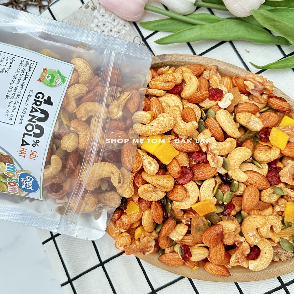 GRANOLA NƯỚNG MẬT ONG CAO CẤP MẸ TÔM (NGŨ CỐC HẠT, ĂN KIÊNG,HẠNH NHÂN,HẠT ĐIỀU, YẾN MẠCH, K MACCA)