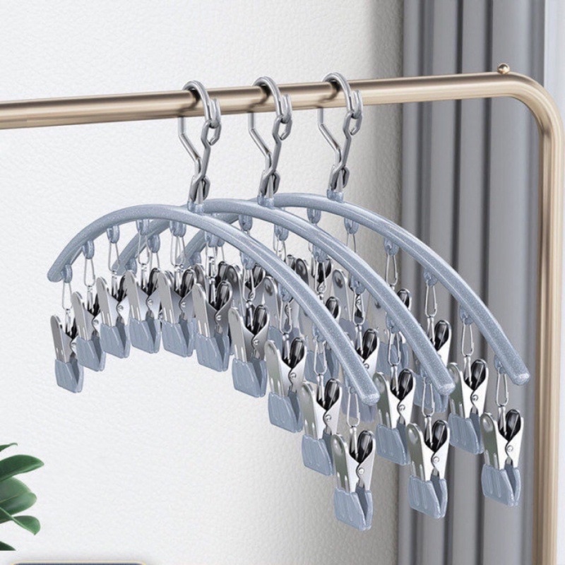 Set 3 Móc treo quần áo đa năng 10 kẹp - móc treo chống trượt không gỉ