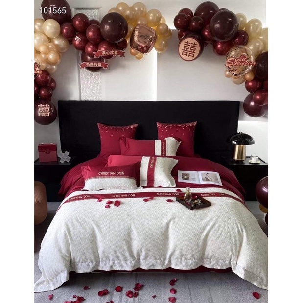 Chăn ga gối lụa cưới Weeding Dior cao cấp