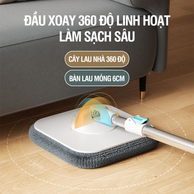 Bộ lau nhà tách nước bẩn Kitimop-N09 có thùng lau nhà 2 ngăn riêng biệt, chổi lau nhà 360 độ, bảo hành 12 tháng, 2 bông