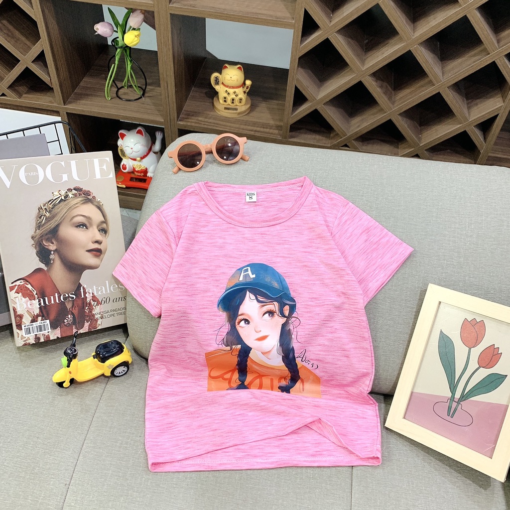 Áo Phông Ngắn Tay Cho Bé Gái, Áo Thun Chất Cotton Cho Trẻ Em Từ 3-12 tuổi