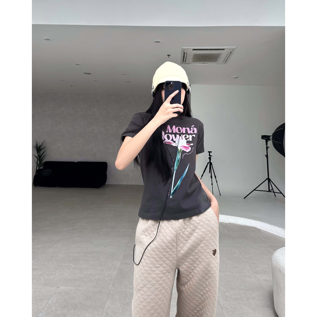 Áo thun baby tee in hoa thời trang MONO - FLEUR XÁM CHÌ