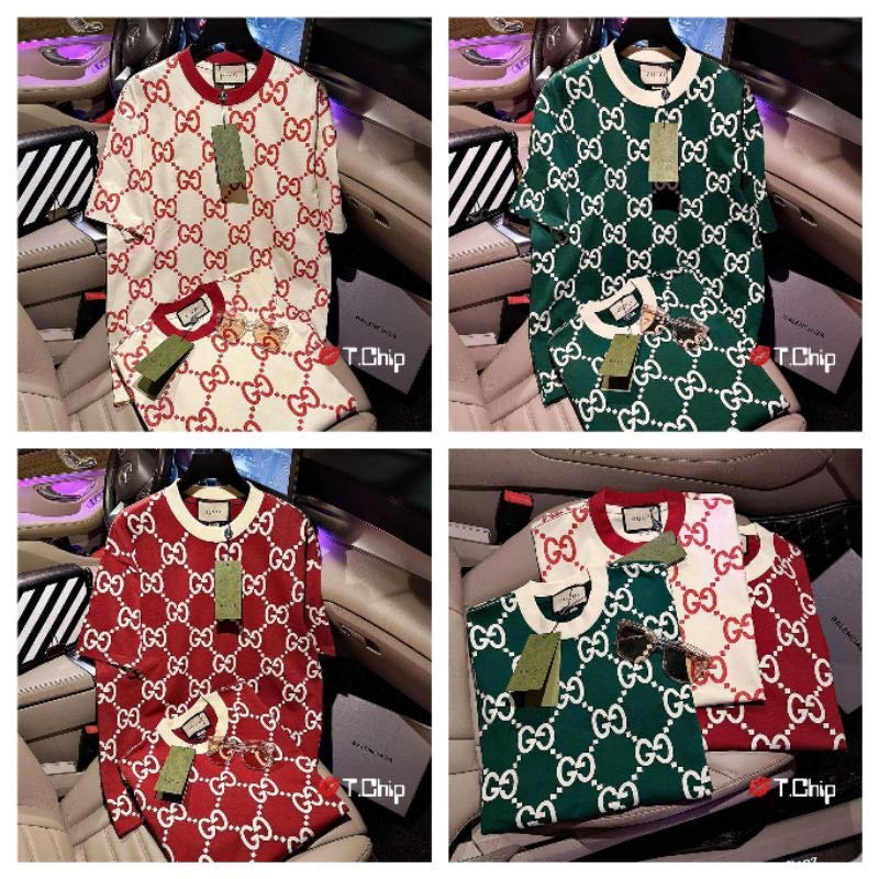 Áo Thun In Mắt Xích GG Chất Cotton Khô 3158💕Áo Phông Nam Nữ Hàng Chuẩn Unisex