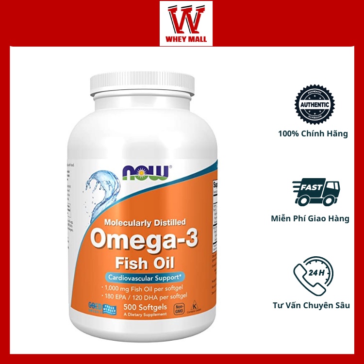 Omega 3 Now -  Dầu Cá Now Omega 3 Hỗ trợ Sáng Mắt Đẹp Da 500 Viên- Hàng Mỹ - Now Omega 3