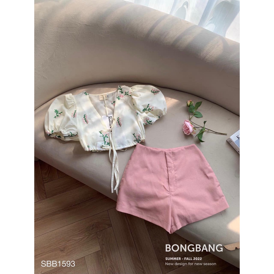 Áo Croptop Hoa Thêu, Áo Kiểu Nử Cổ V Tay Phồng Thời Trang Mùa Hè 2023 Phong Cách Trẻ Trung Cho Nữ.