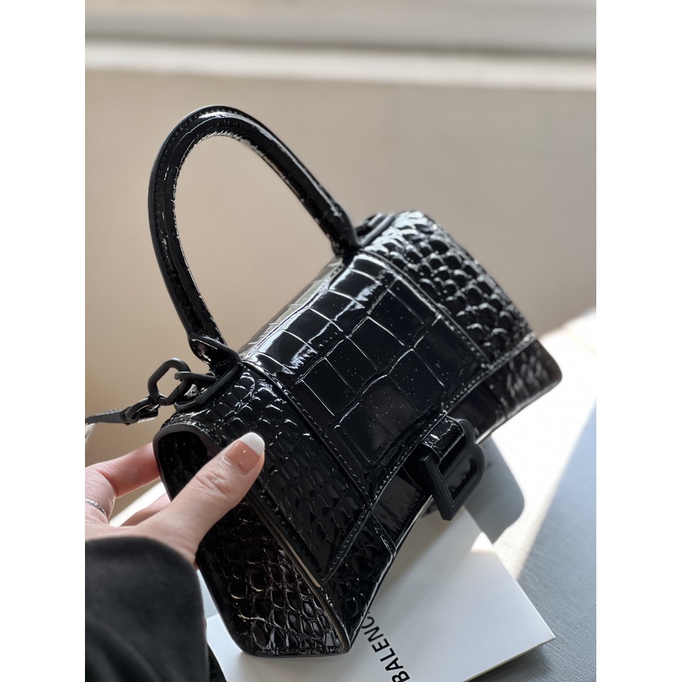Túi Xách Nữ Balencia HOURGLASS, Size 19, Chất Liệu Da Bò Bóng Dập Vân Cá Sấu,Fullbox Chuẩn Auth, Bảo Hành 12 Tháng