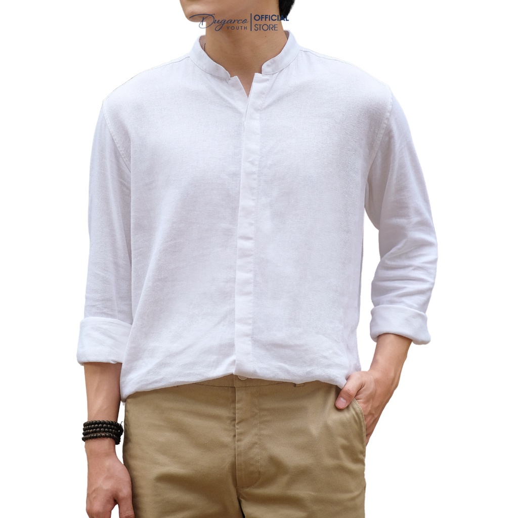 Áo Sơ Mi Nam Cổ Tàu Dugarco Form Rộng Vải Linen Dài Tay Kiểu Dáng Casual Style Hàn Quốc 228SM22118