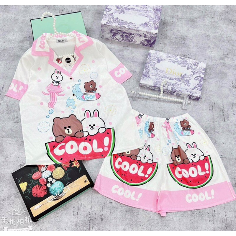 Pijama SAM Lụa Xước- Brown Rabbit