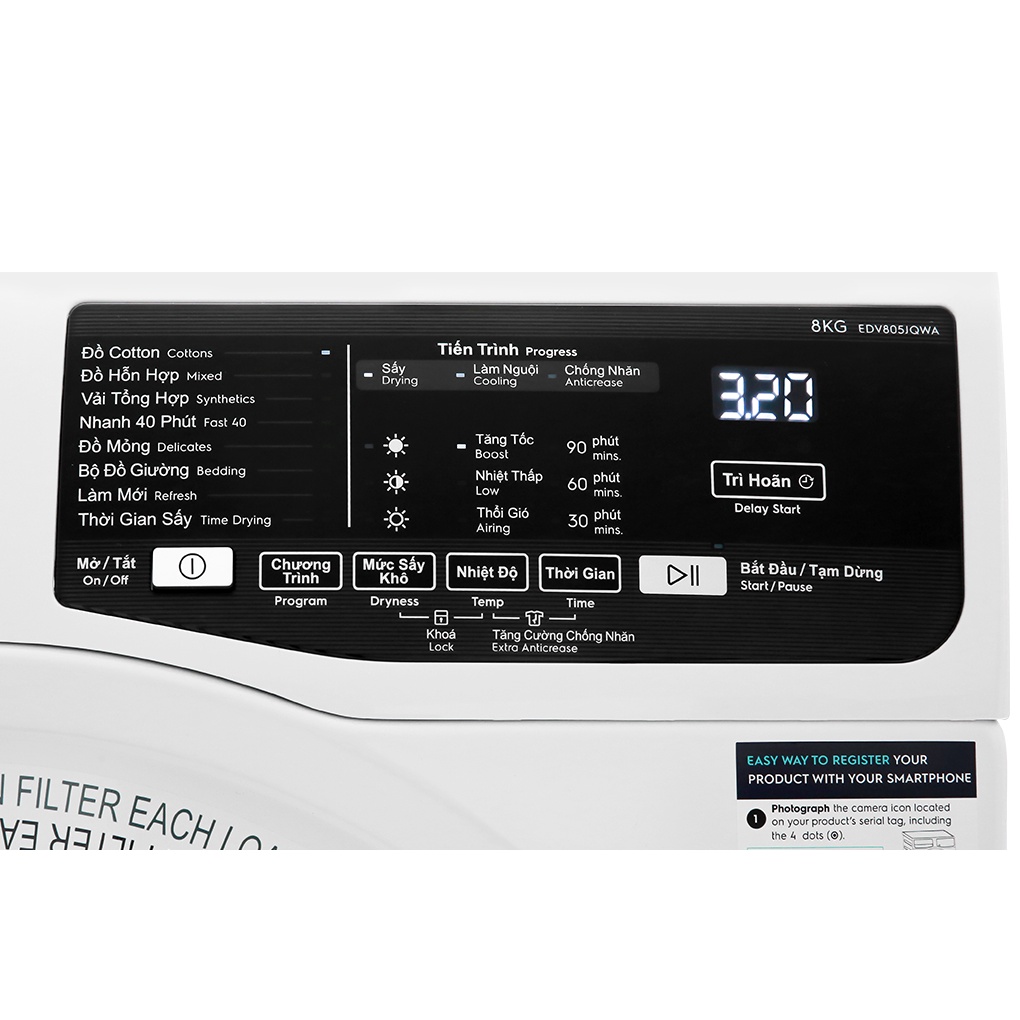 Máy sấy thông hơi Electrolux 8 Kg EDV805JQWA 2019 - THÁI LAN dienmaytonkho.com