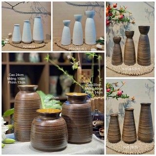 Bộ 3 bình cắm hoa để bàn, set 3 bình cắm hoa, decor gốm Mộc Bát Tràng-Bình hoa, lọ hoa gốm Bát Tràng
