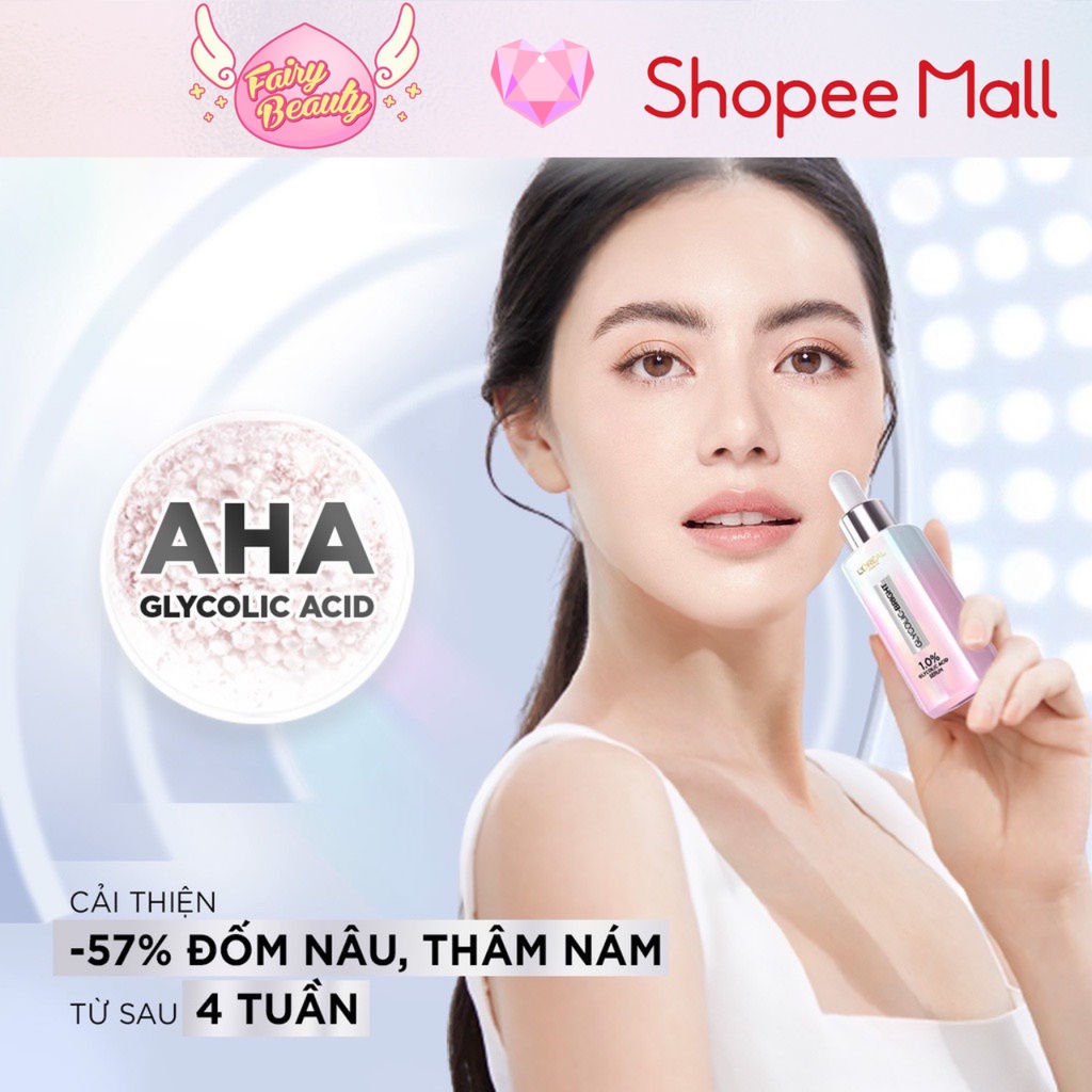 [L'OREAL PARIS] Tinh Chất Chứa AHA Giúp Mờ Thâm Nám Và Sáng Da Mềm Mịn Glycolic Bright 1.0% Glycolic Acid 30/15/7.5ml