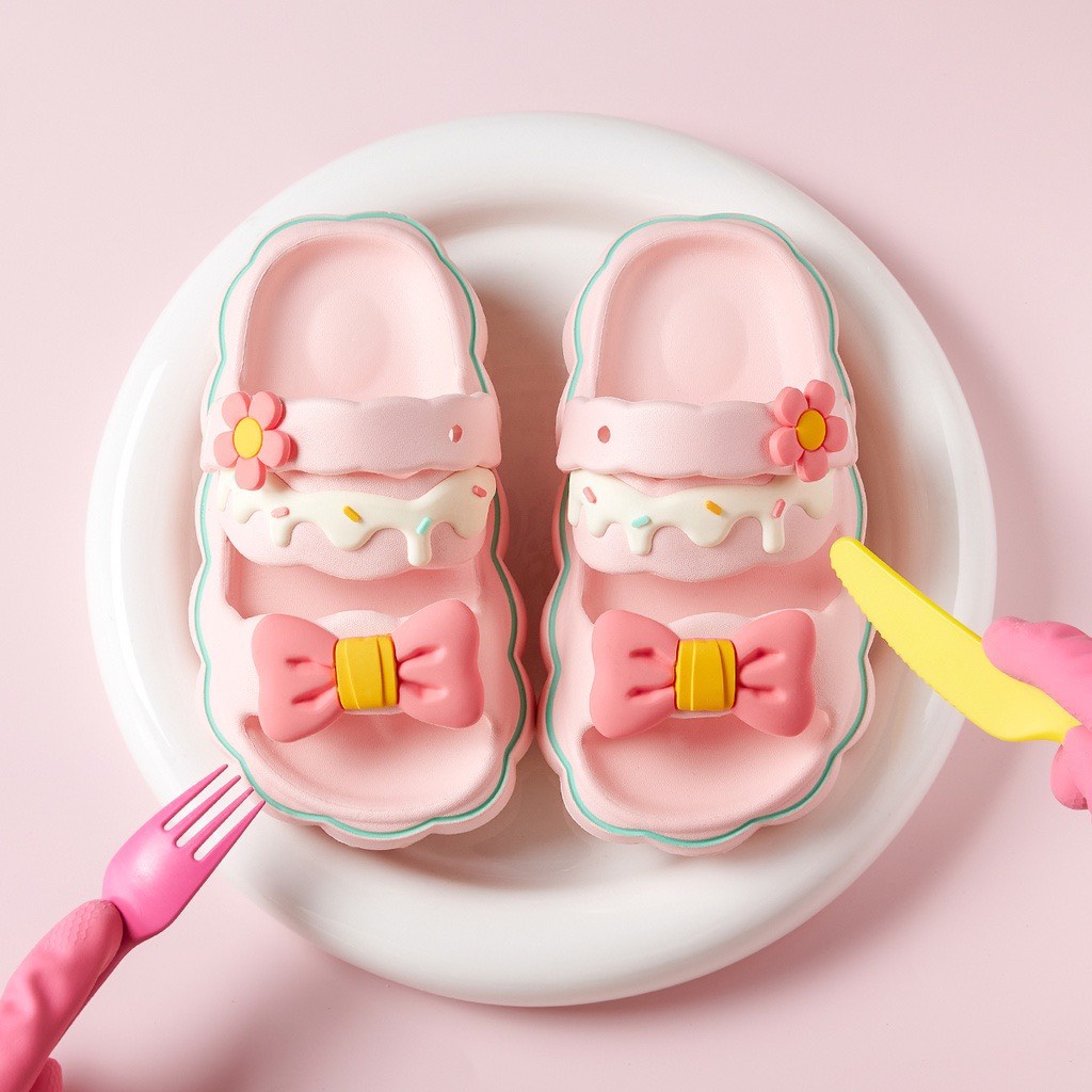 Dép Sandal Happy Mary/Cheerful Mario đế mềm chống trượt, đính nơ thời trang mùa hè Cho Bé Gái