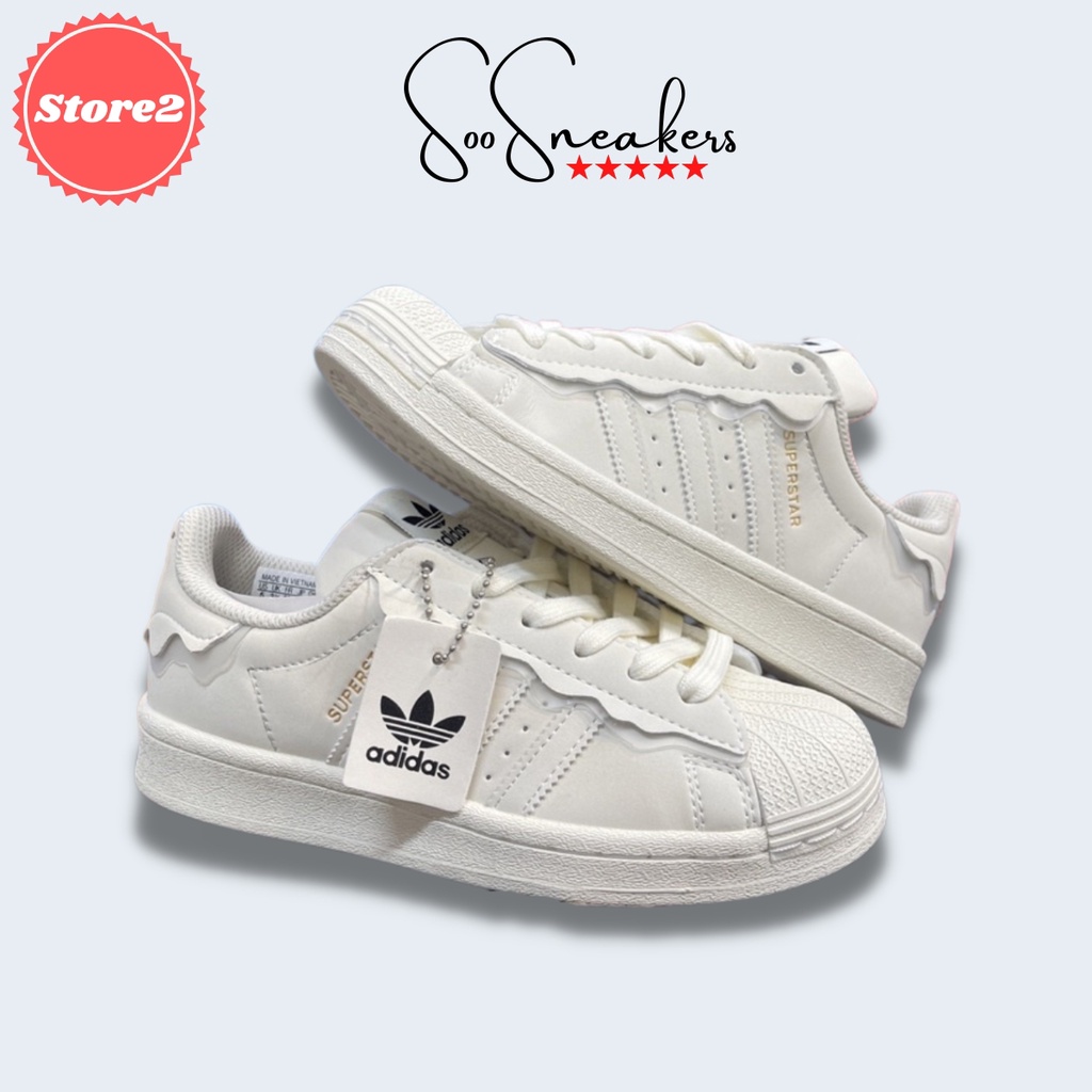 Giày adidas sò trắng kem, Giày adidas superstar das sò nữ cực xinh, Giày thể thao màu trắng kem đi học bản đẹp full box