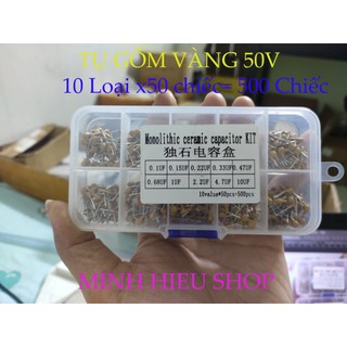 Hộp 500 chiếc tụ gốm vàng 50v 0.1uf-10uf