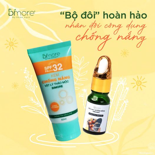 Kem chống nắng vật lý thảo mộc Bimore SPF PA+++32 dưỡng da và ngăn tia UVA_UVB_50ml