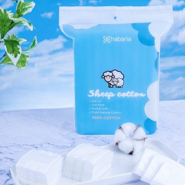 Bông Tẩy Trang Cừu Habaria Sheep 100% Cotton Túi 234 Miếng Duduhouse