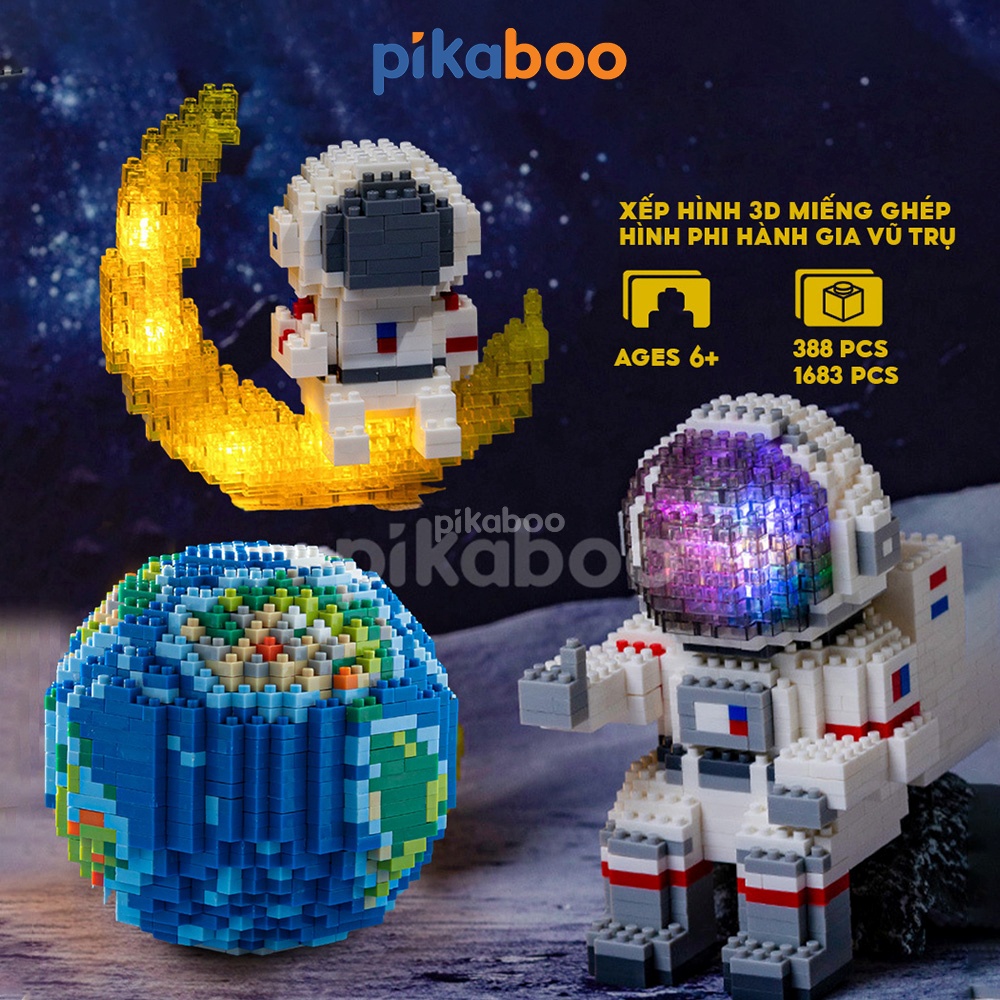 Đồ chơi lắp ráp xếp hình 3D mô hình phi hành gia vũ trụ có đèn phát sáng cao cấp Pikaboo chất liệu nhựa an toàn