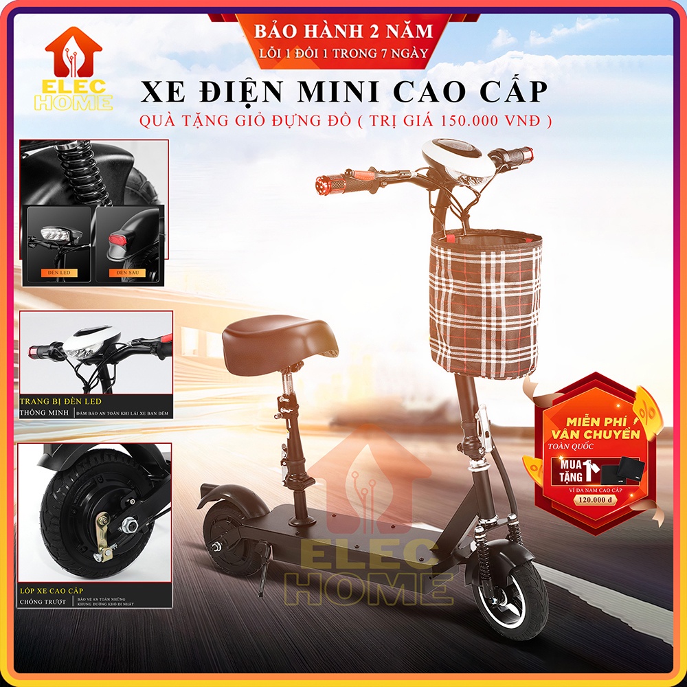 Xe điện mini E- SCOOTER phiên bản cao cấp gấp gọn, động cơ khỏe tải tr