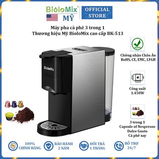 Máy pha cà phê Espresso BK-513 1450W - Thương hiệu cao cấp đăng ký tại USA (Mỹ) BioloMix - BẢO HÀNH 2 NĂM CHÍNH HÃNG