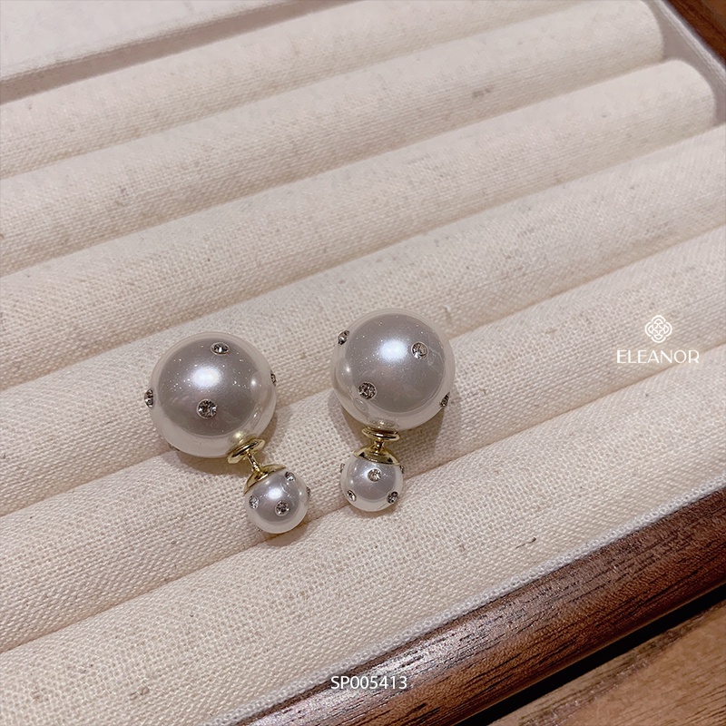 Bông tai nữ chuôi bạc 925 Eleanor Accessories ngọc trai nhân tạo lớn đính đá phụ kiện trang sức 5413