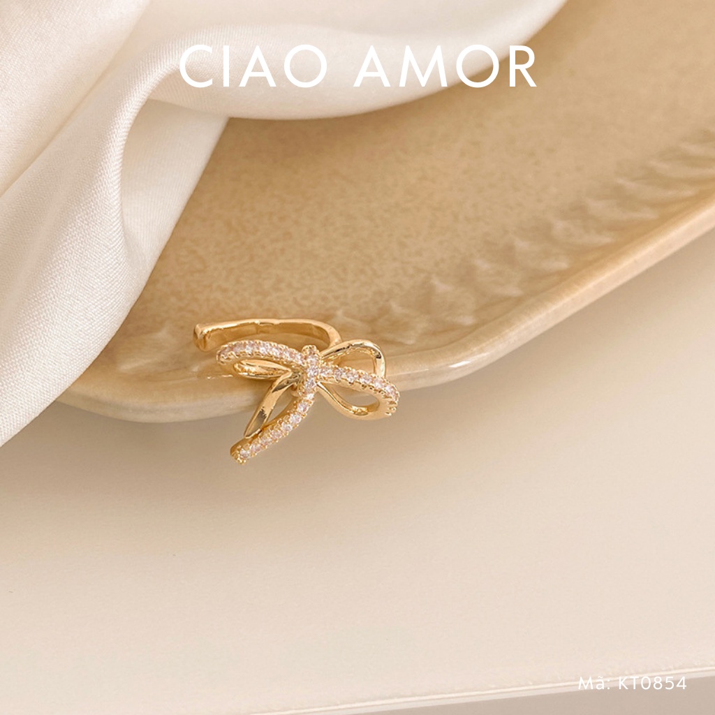 Khuyên tai nữ, Bông tai kẹp vành nơ đá ngắn Trang sức Ciao Amor - KT0854