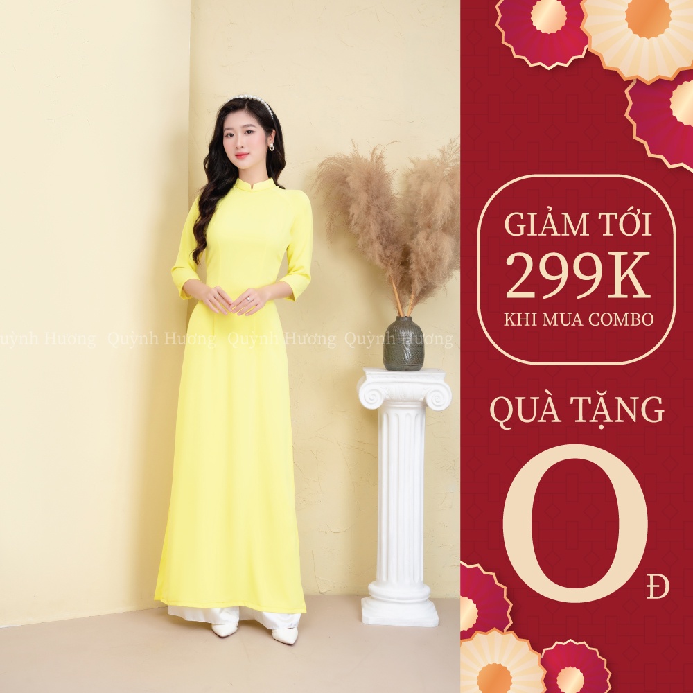 Áo dài truyền thống lụa mỹ màu vàng chanh dành cho giáo viên by Quỳnh Hương