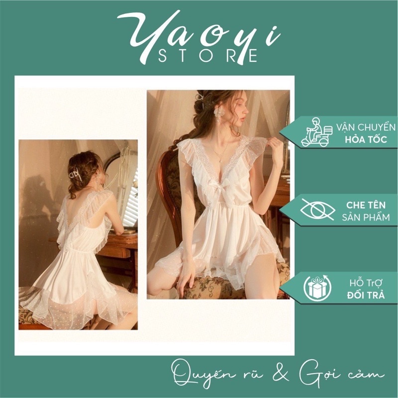Váy ngủ lụa tiểu thư xinh xắn dễ thương phối ren sexy quyến rũ cao cấp cho nữ v667