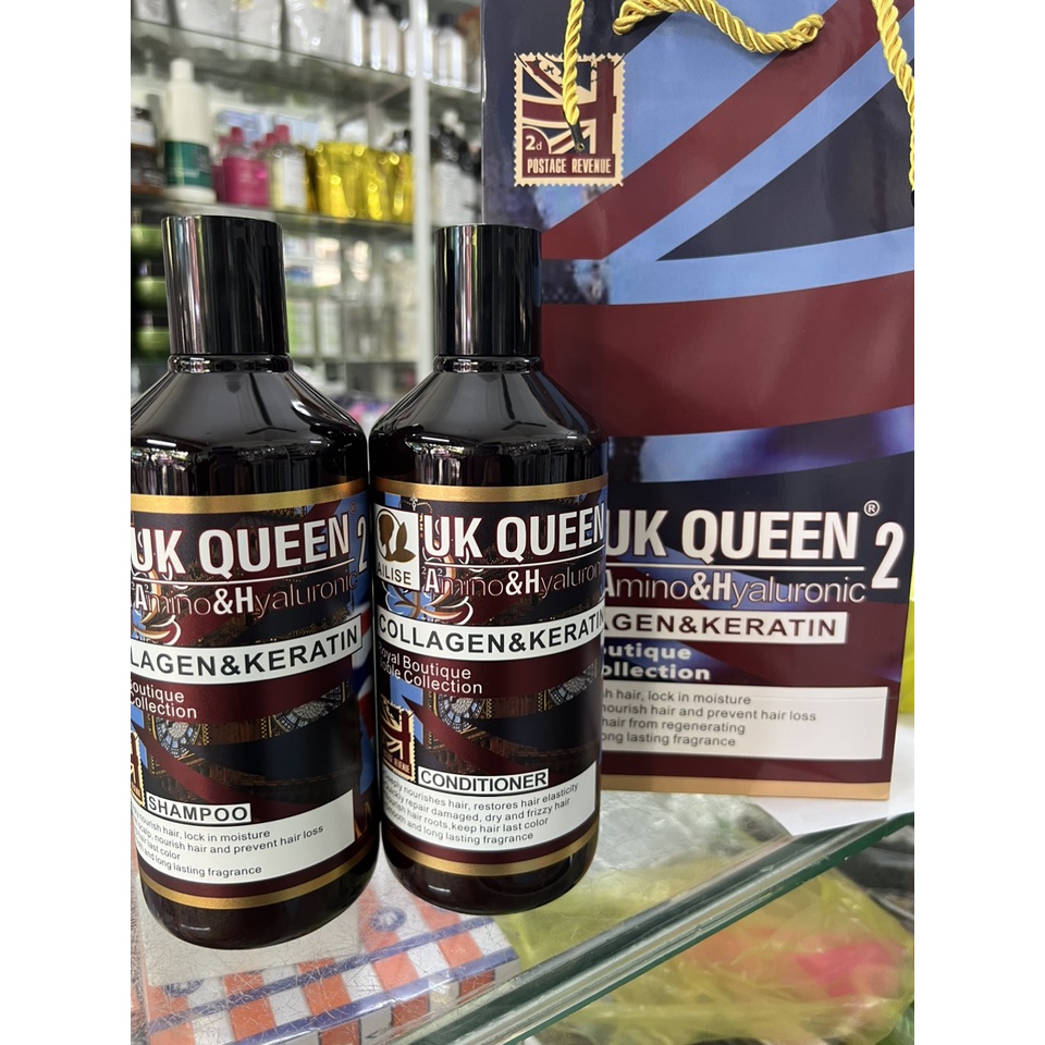 Cặp Dầu Gội Xả AILISE UK Queen 2 Collagen & Keratin 800ml x2